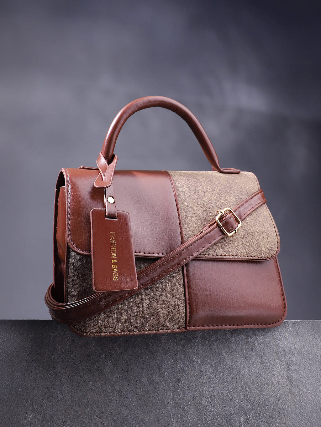 Haute Sauce The Check-Block Hand Bag - Tan brown
