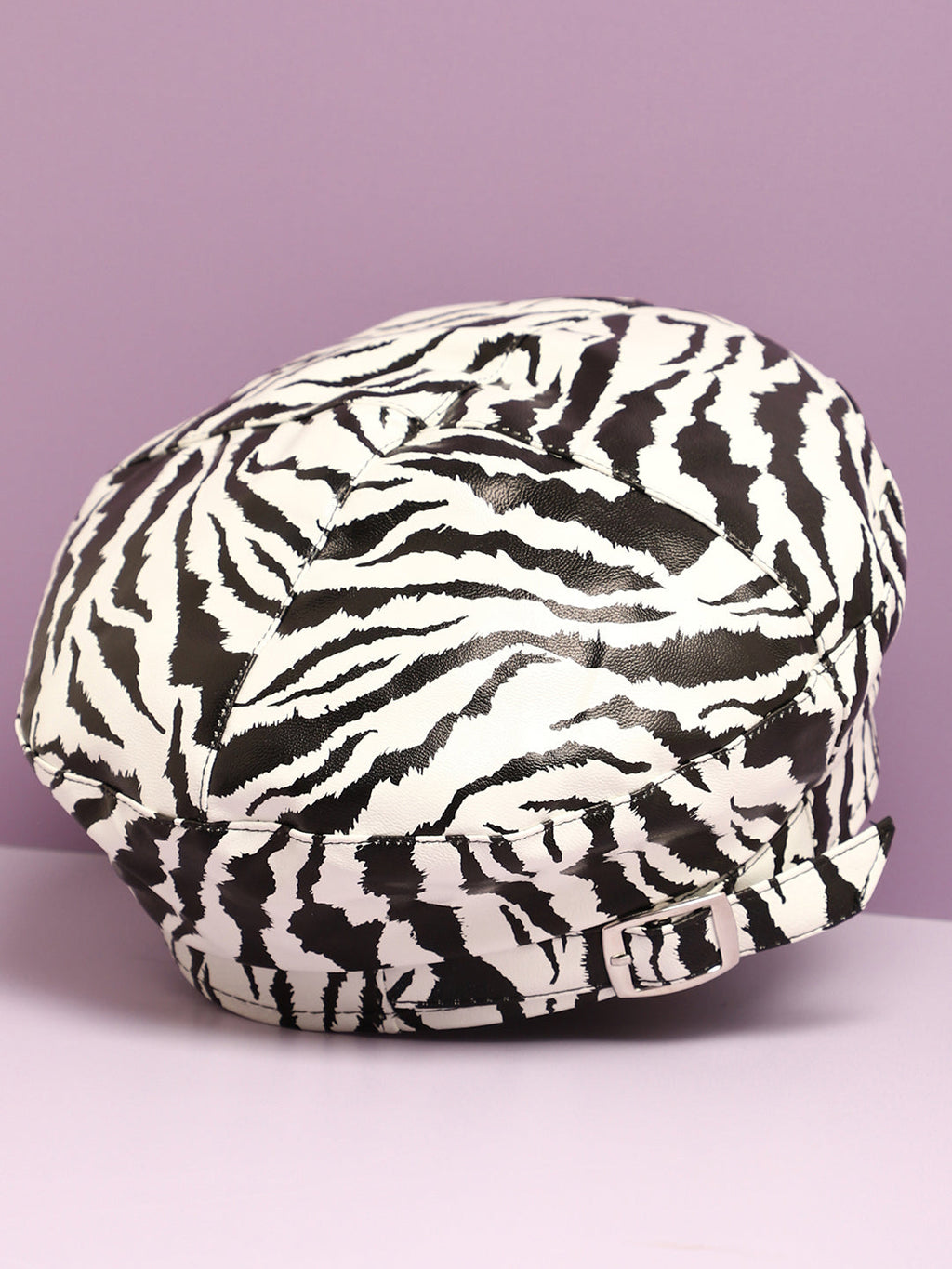Black & White Textured Vegan Leather Beret Hat