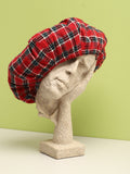 Red Scottish Checked Textured Bakerboy Hat