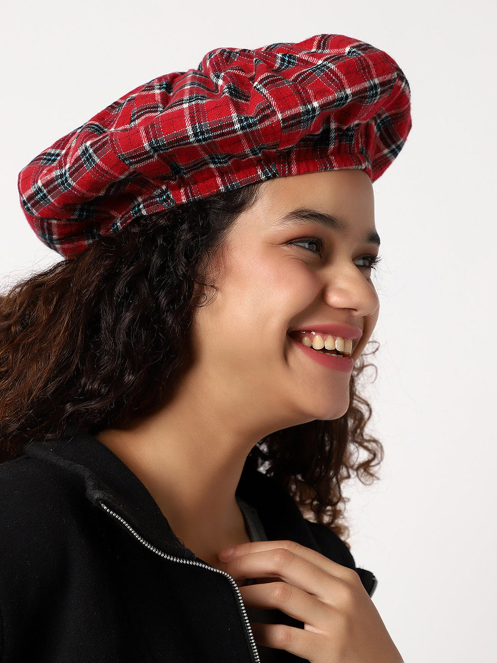 Red Scottish Checked Textured Bakerboy Hat