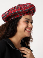Red Scottish Checked Textured Bakerboy Hat
