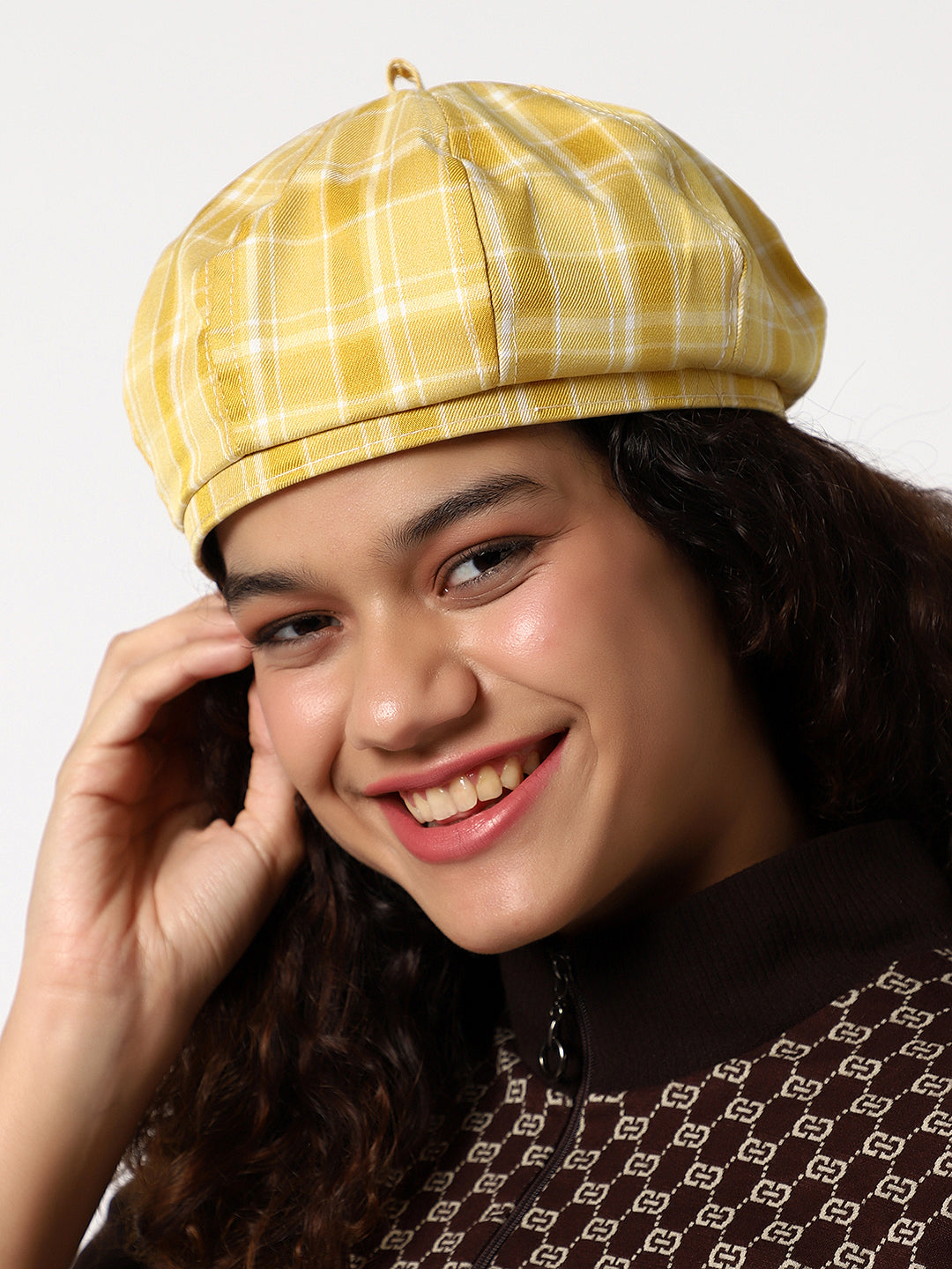 Yellow Scottish Checked Textured Bakerboy Hat