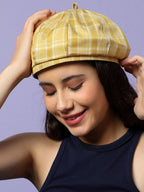 Yellow Scottish Checked Textured Bakerboy Hat