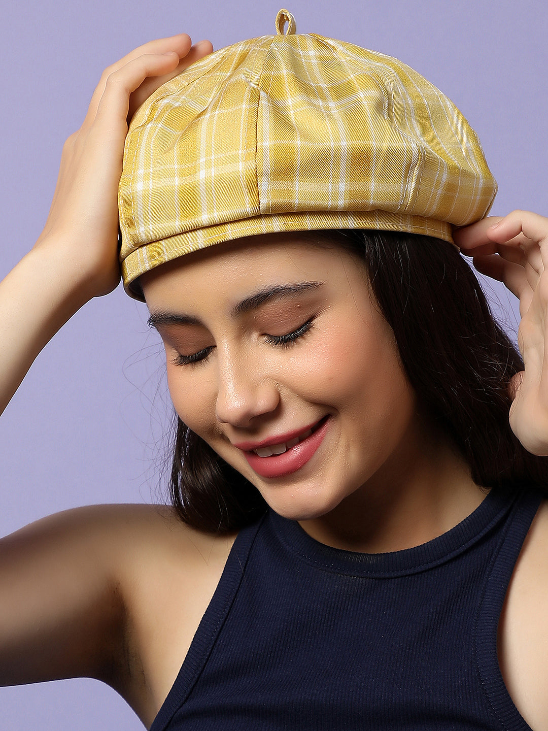 Yellow Scottish Checked Textured Bakerboy Hat
