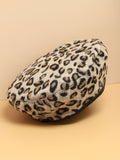 Beige Leopard Textured Faux Fur Beret Hat