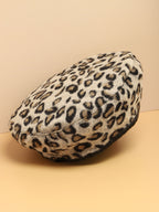 Beige Leopard Textured Faux Fur Beret Hat