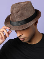 Brown Textured Fedora Hat