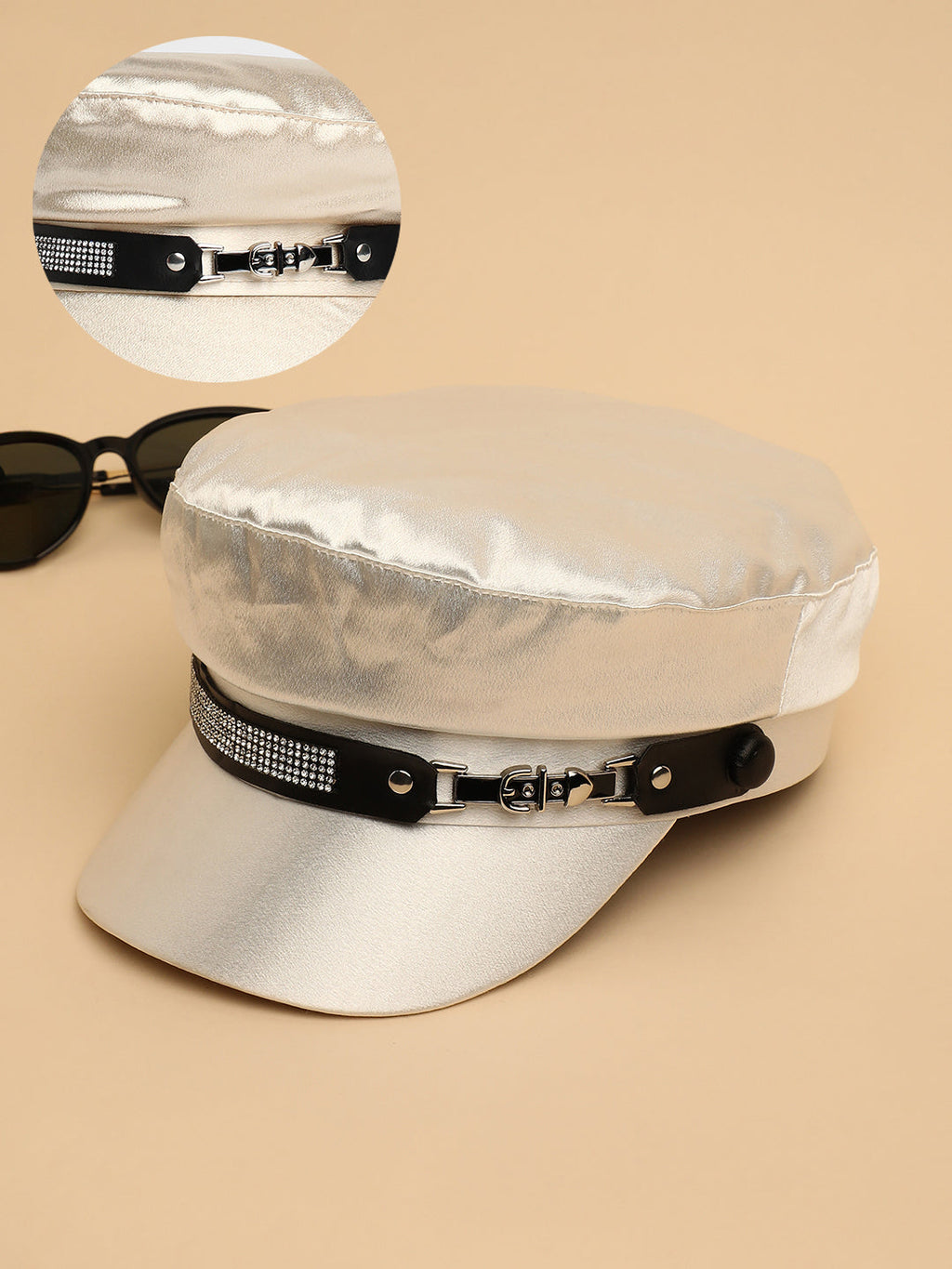 Haute Sauce Embellished Satin Bakerboy Cap - Saltbox Beige