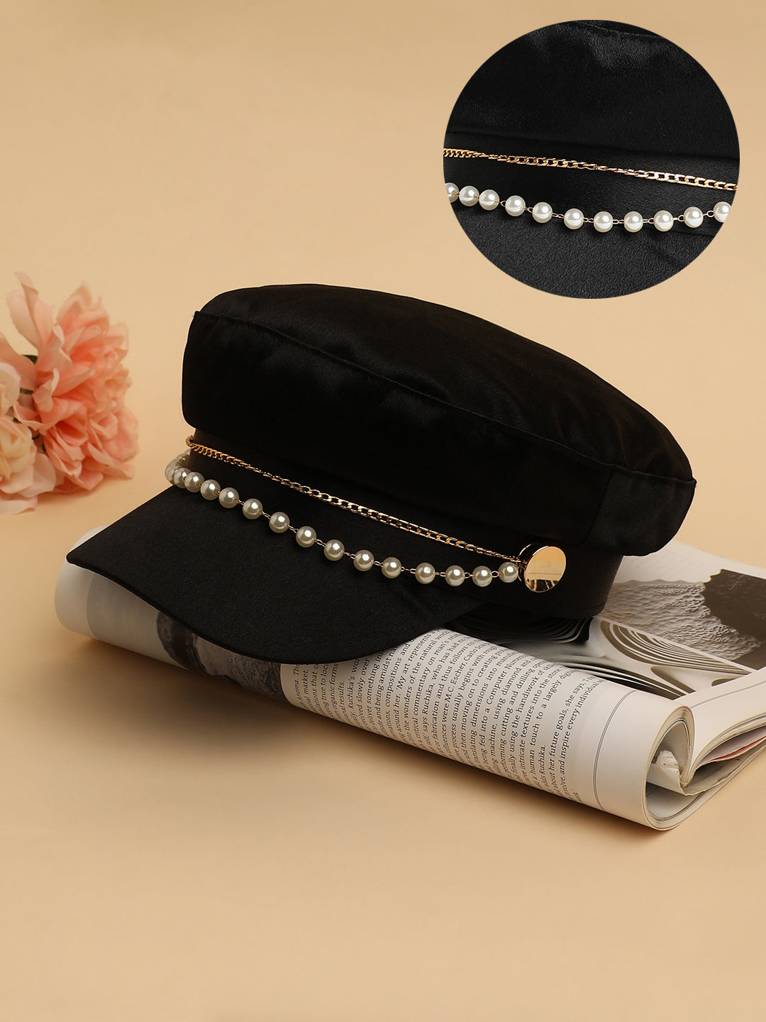 Haute Sauce Chain-Lined Satin Bakerboy Cap - Midnight Black