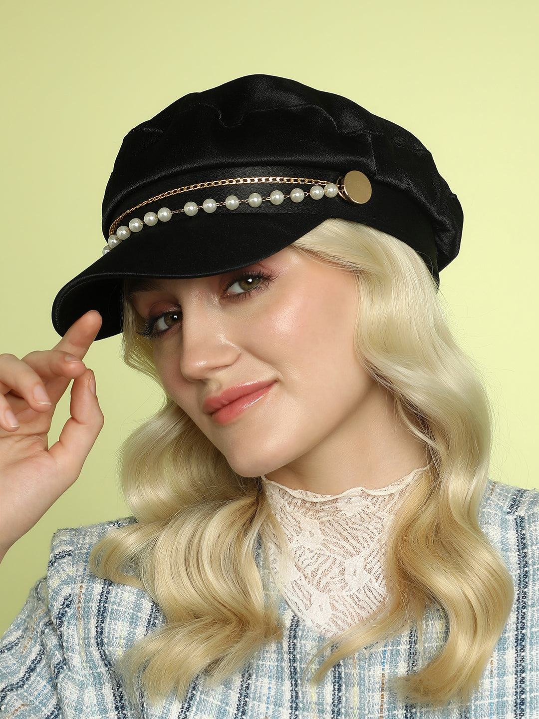 Haute Sauce Chain-Lined Satin Bakerboy Cap - Midnight Black