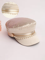 Chain-Lined Satin Bakerboy Cap - Saltbox Beige