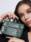 Green Colourblocked Vegan Leather Structured Hobo Bag With Quilted