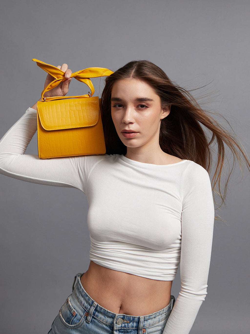 Yellow Solid Vegan Leather Sling Bag