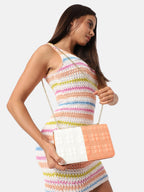 Contrast Flap Sling Bag - White & Orange