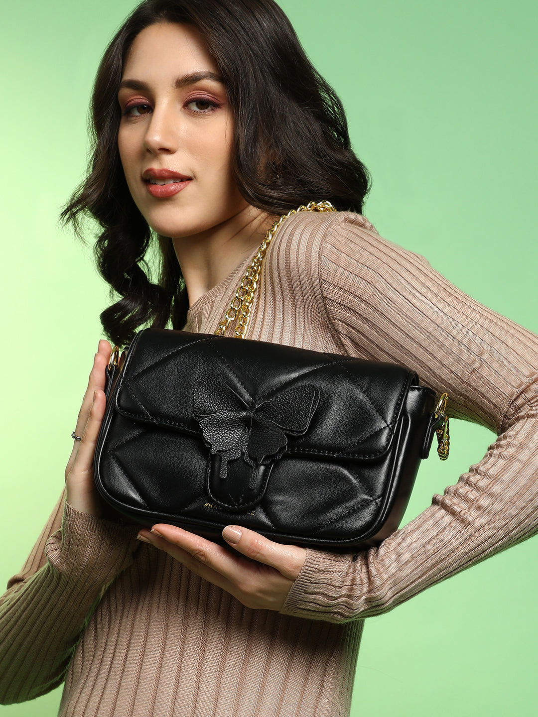 Haute Sauce The Quilted Butterfly Shoulder Bag - Midnight Black