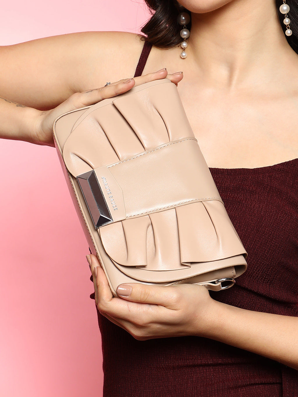 Haute Sauce The Ruched Sling Bag - Beige