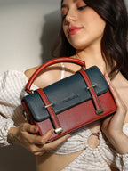 The Linea Hand Bag - Terracotta Brown & Navy Blue