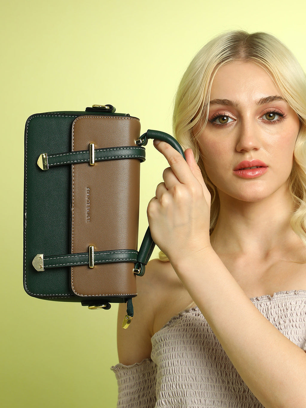 Haute Sauce The Linea Hand Bag - Forest Green & Mocha Brown