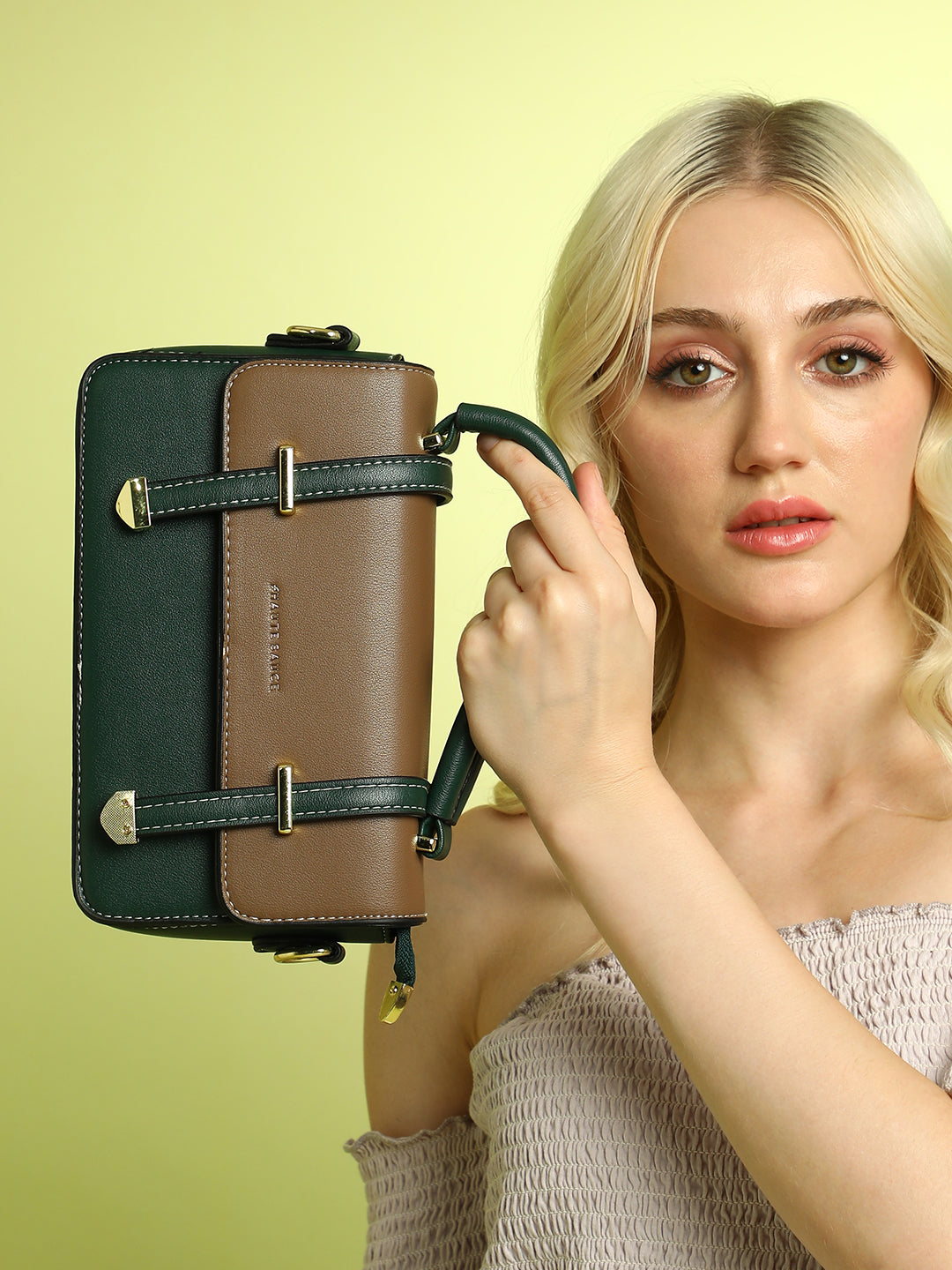 Haute Sauce The Linea Hand Bag - Forest Green & Mocha Brown