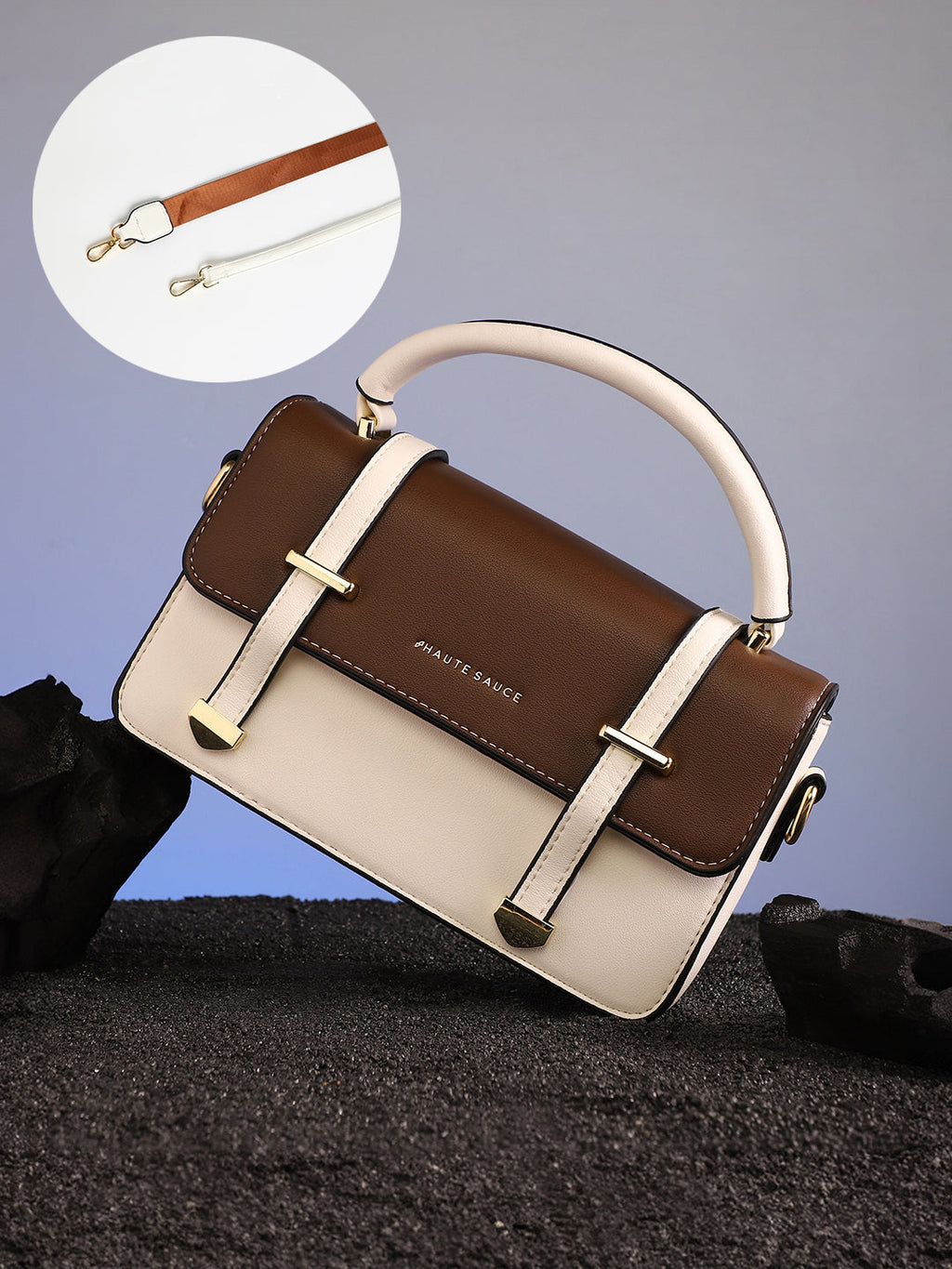Haute Sauce The Linea Hand Bag - Ivory White & Chocolate Brown