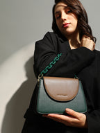 Haute Sauce The Block Flap Hand Bag - Olive Green & Chocolate Brown