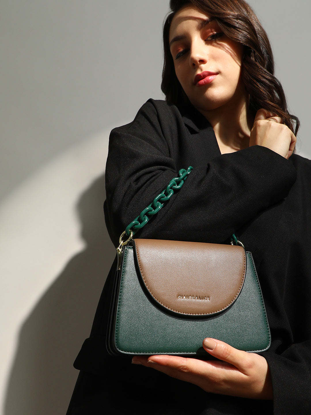 Haute Sauce The Block Flap Hand Bag - Olive Green & Chocolate Brown