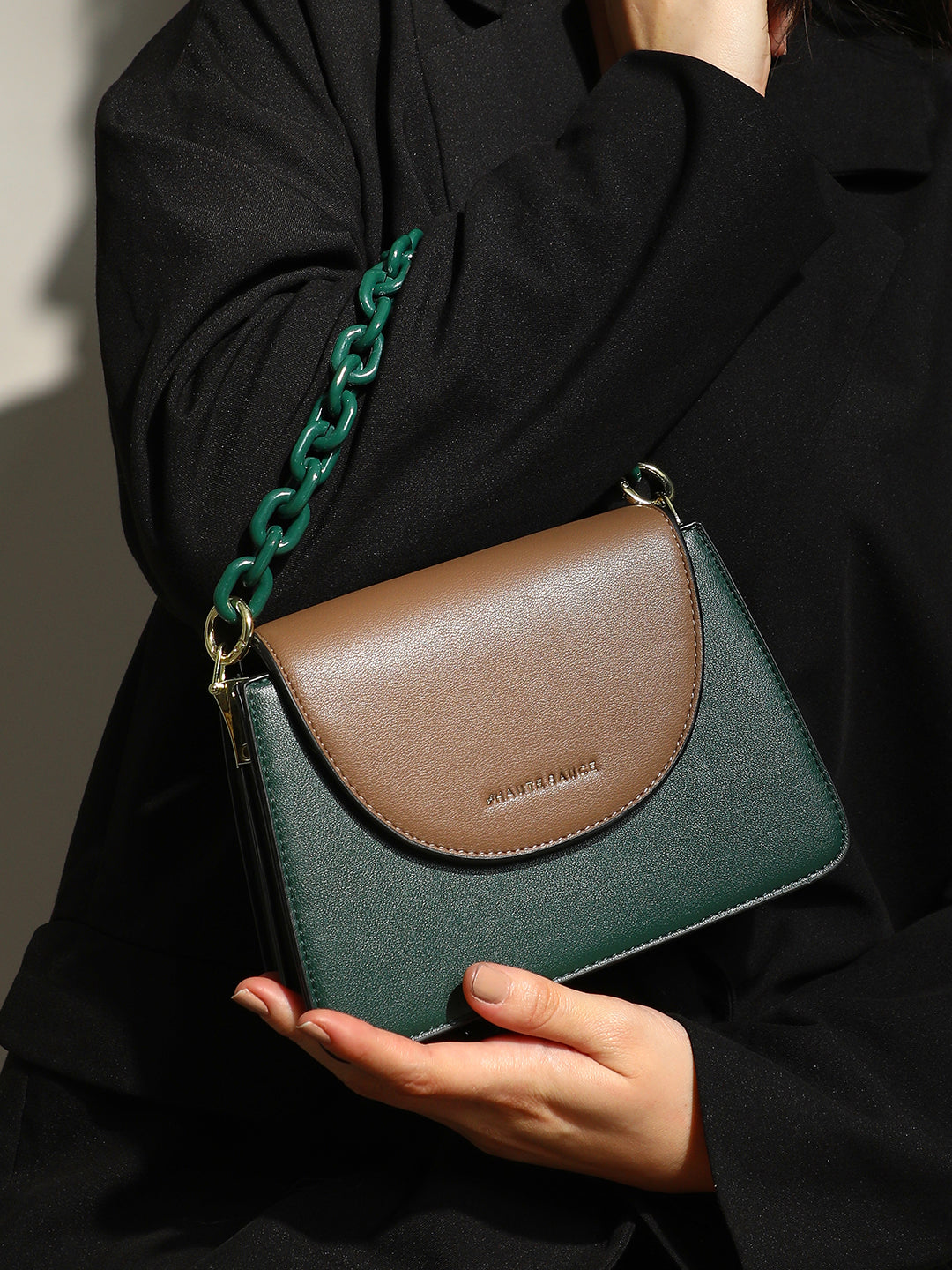 Haute Sauce The Block Flap Hand Bag - Olive Green & Chocolate Brown