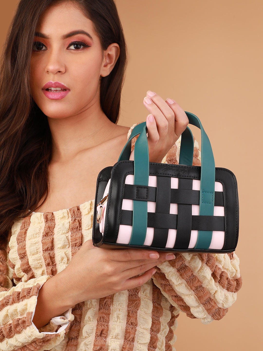 Haute Sauce The Weave Camera Mini Sling Bag - Teal Green & Onyx Black