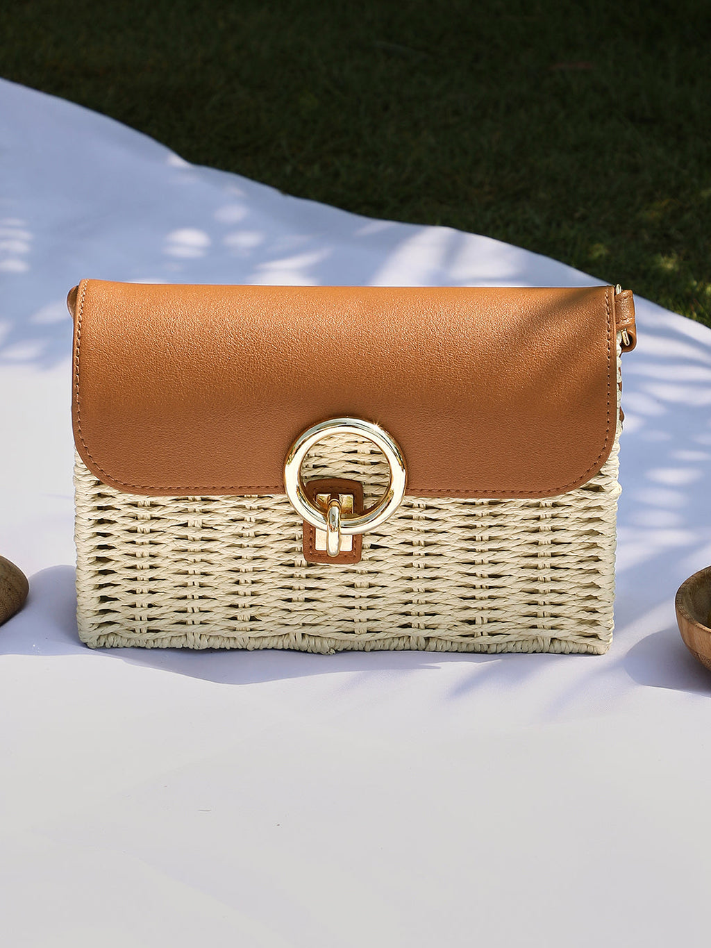 Haute Sauce The Straw-Box Sling Bag - Tan Brown