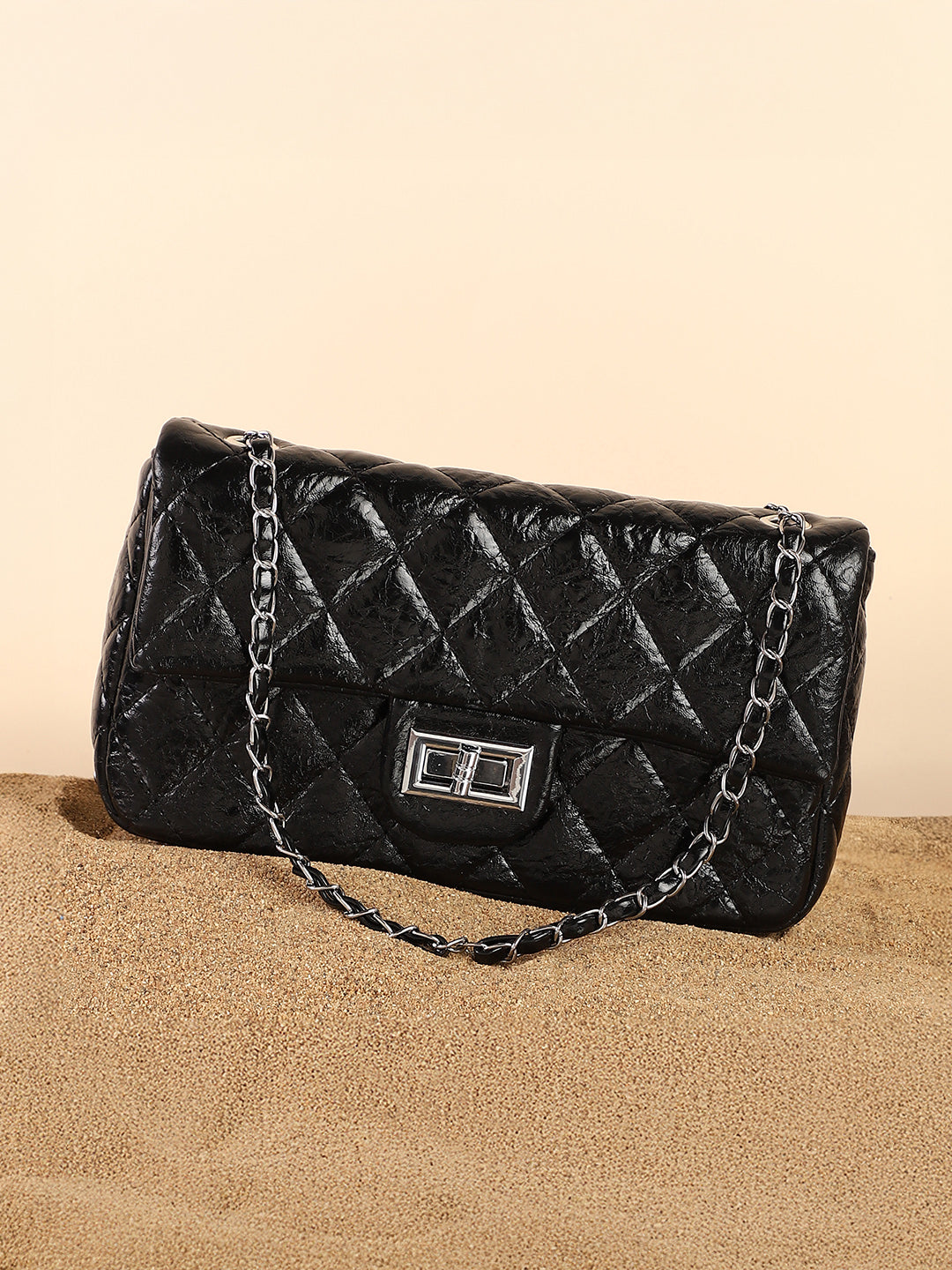 Haute Sauce The Quilted-Chainlink Sling Bag - Onyx Black