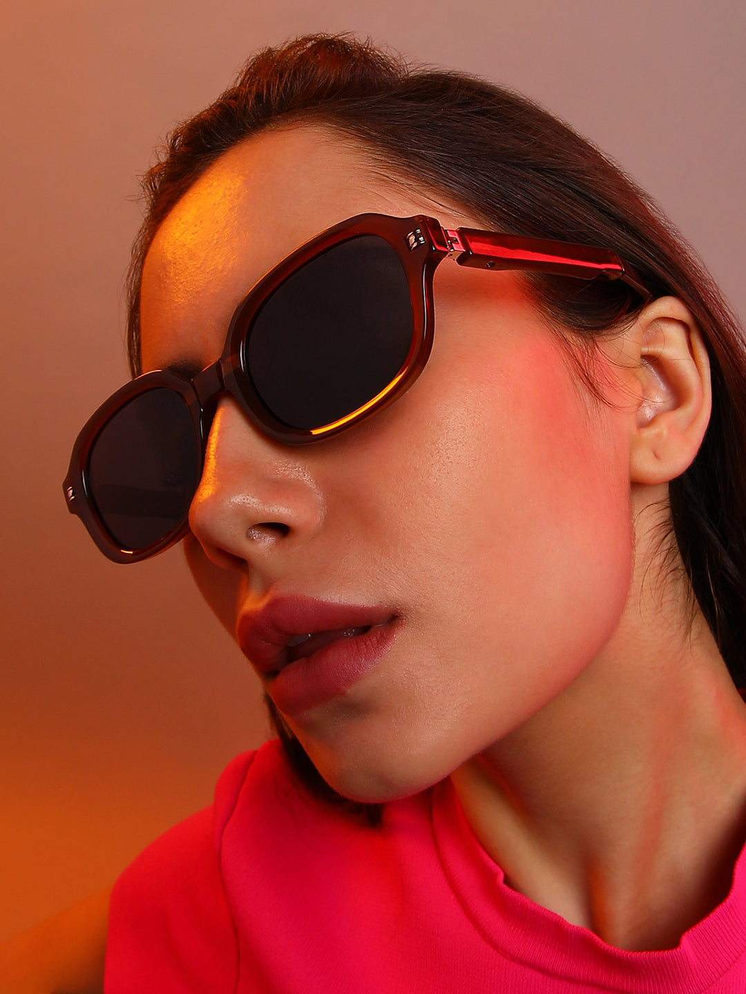 Foldable Rectangular Sunglasses - Brown