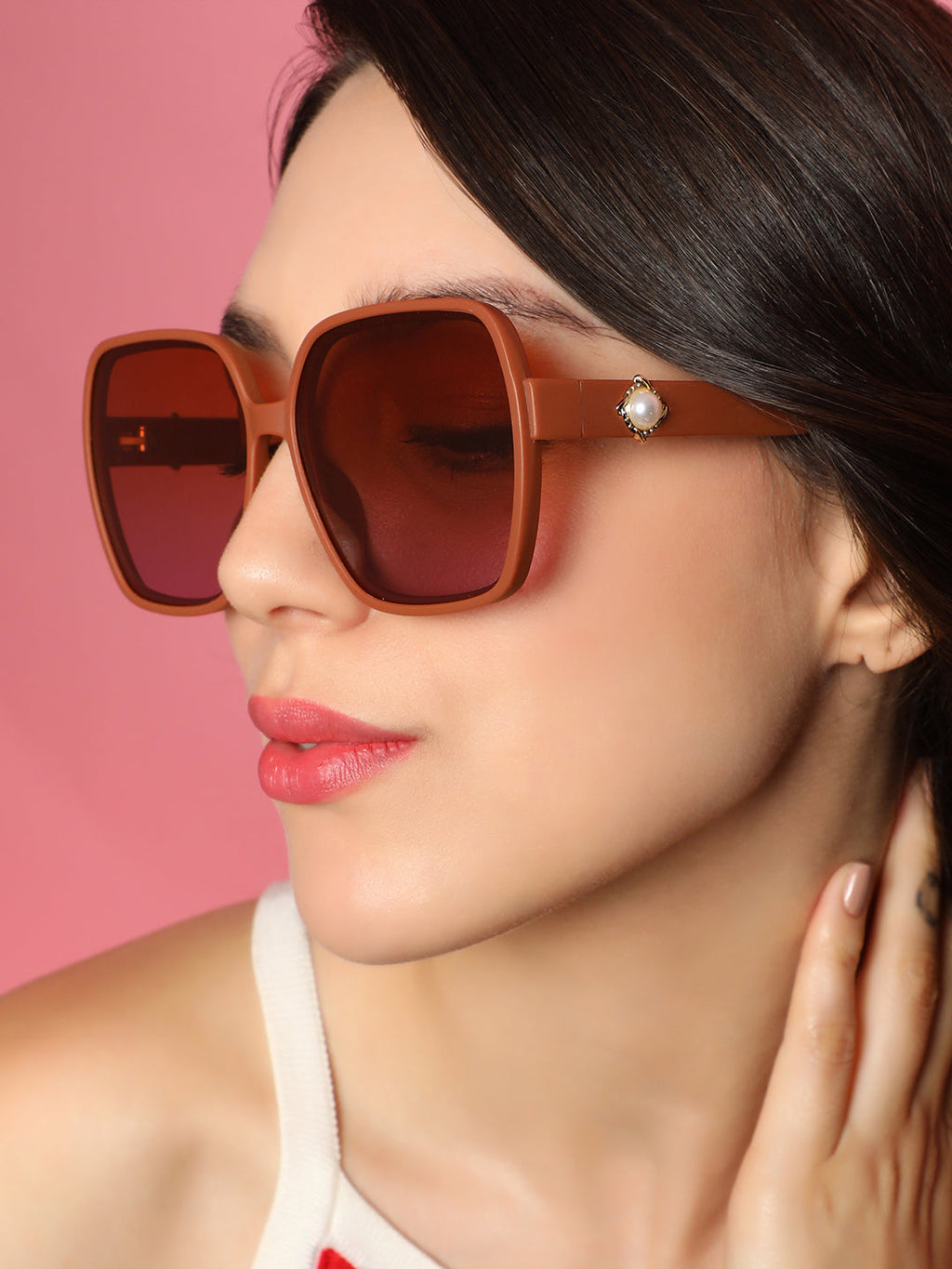 Haute Sauce The Embellished Oversized Sunglasses - Ash Brown