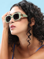 The Gilded Pastel Rectangular Sunglass - Olive Green