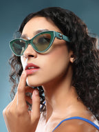 The Gilded Tang-Buckle Cateye Sunglass - Aqua Green