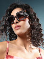 The Dented Tortoiseshell Rectangular Sunglass - Coffee Brown