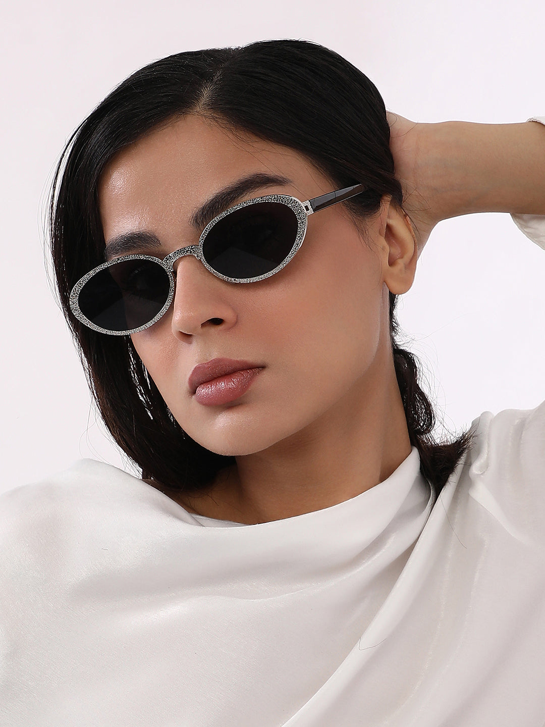 The Dented Oval Sunglass - Metallic Silver