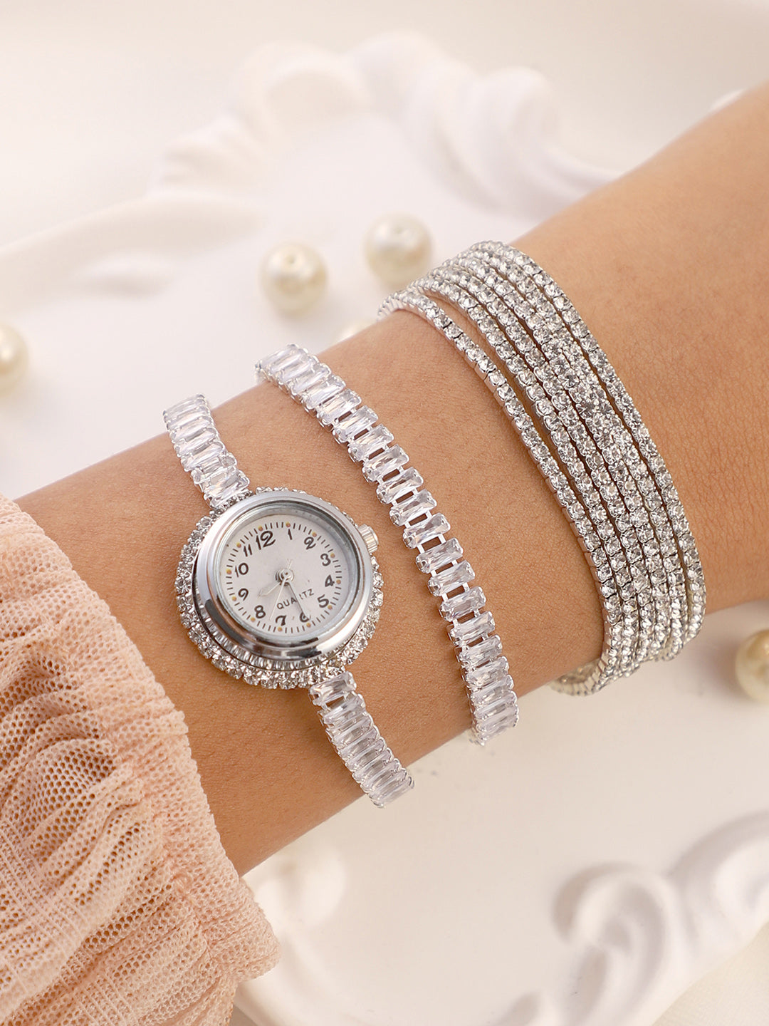 Haute Sauce The-Crystalized-Wrap-Round-Watch--With-Bracelet-Combo