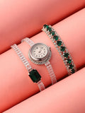 Haute Sauce The-Crystalized-Wrap-Round-Watch-(Emerald-Green-Stone)-With-Bracelet-Combo