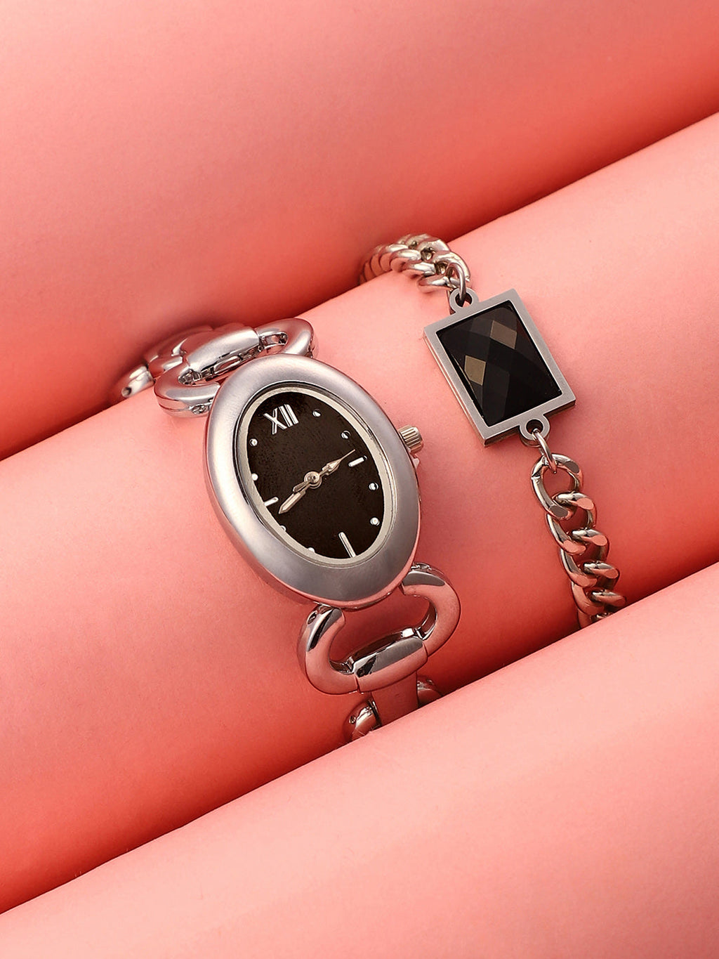 Haute Sauce The-Orb-Link-Oval-Watch-With-Bracelet-Combo