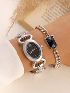 Haute Sauce The-Orb-Link-Oval-Watch-With-Bracelet-Combo