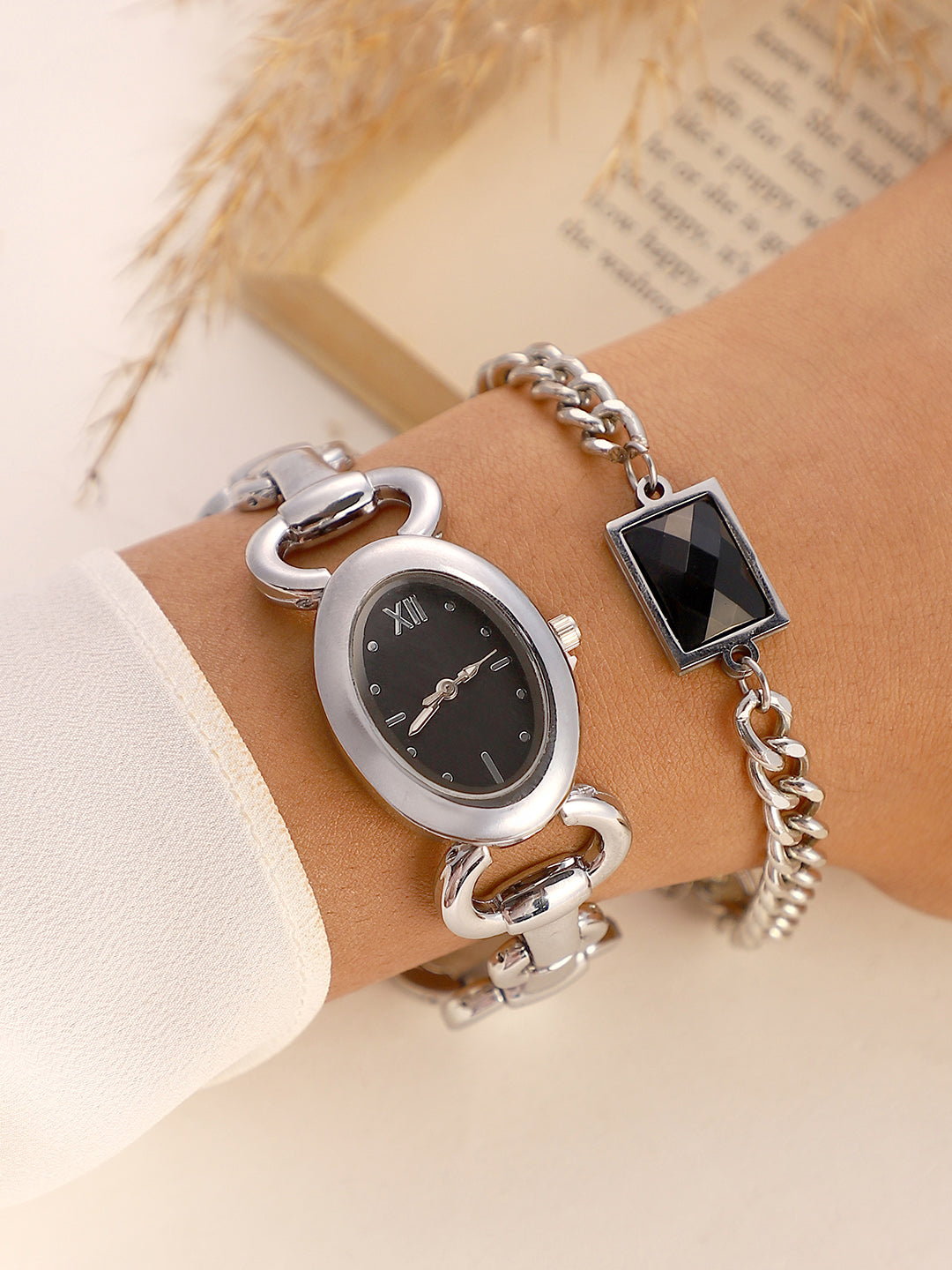 Haute Sauce The-Orb-Link-Oval-Watch-With-Bracelet-Combo