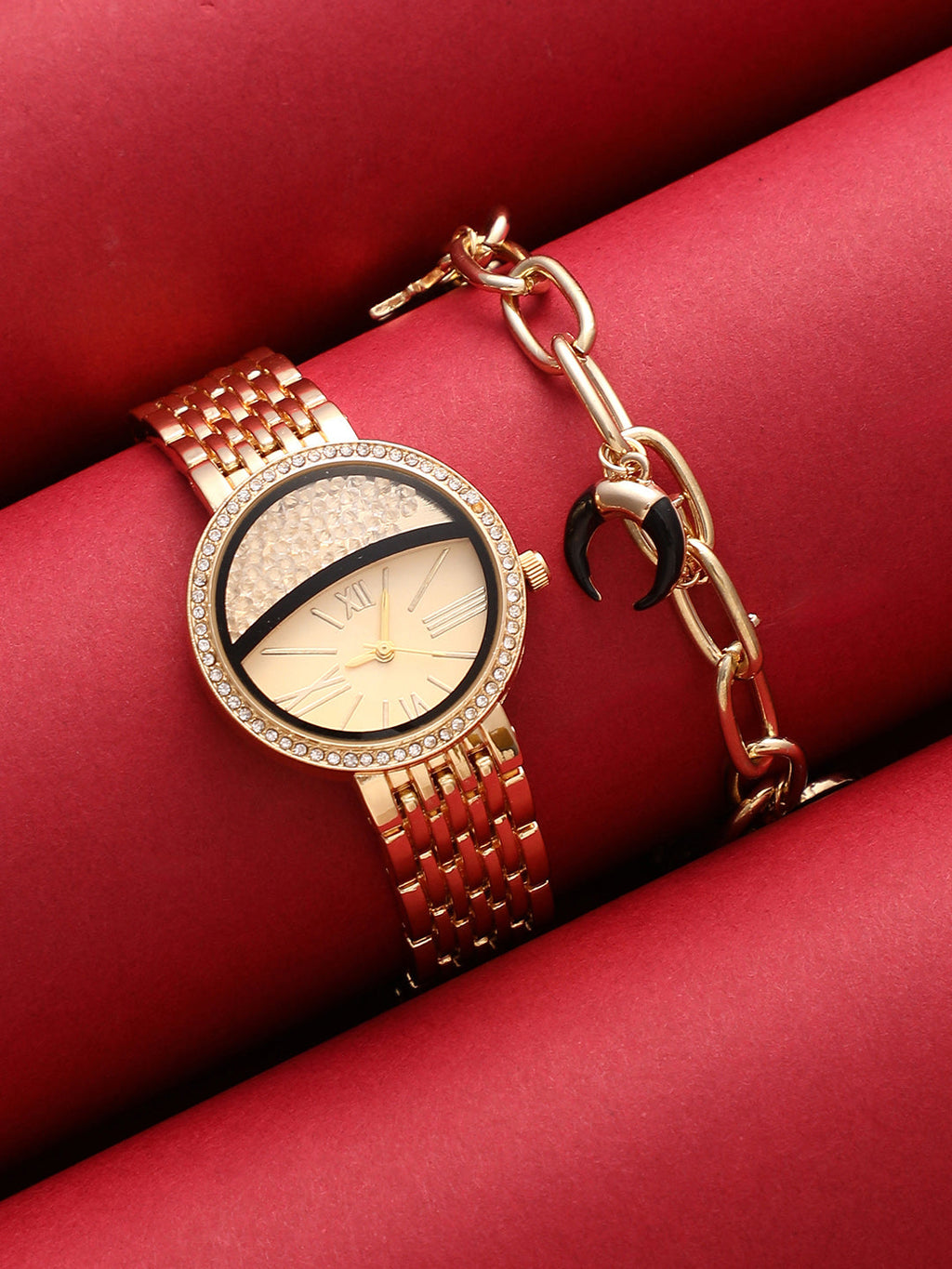 Haute Sauce The-Horizon-Bijou-Round-Watch-With-Bracelet-Combo