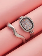 Haute Sauce The-Textured-Square-Watch-With-Bracelet-Combo