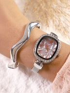 Haute Sauce The-Textured-Square-Watch-With-Bracelet-Combo