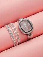 Haute Sauce The-Textured-Square-Watch-With-Bracelet-Combo
