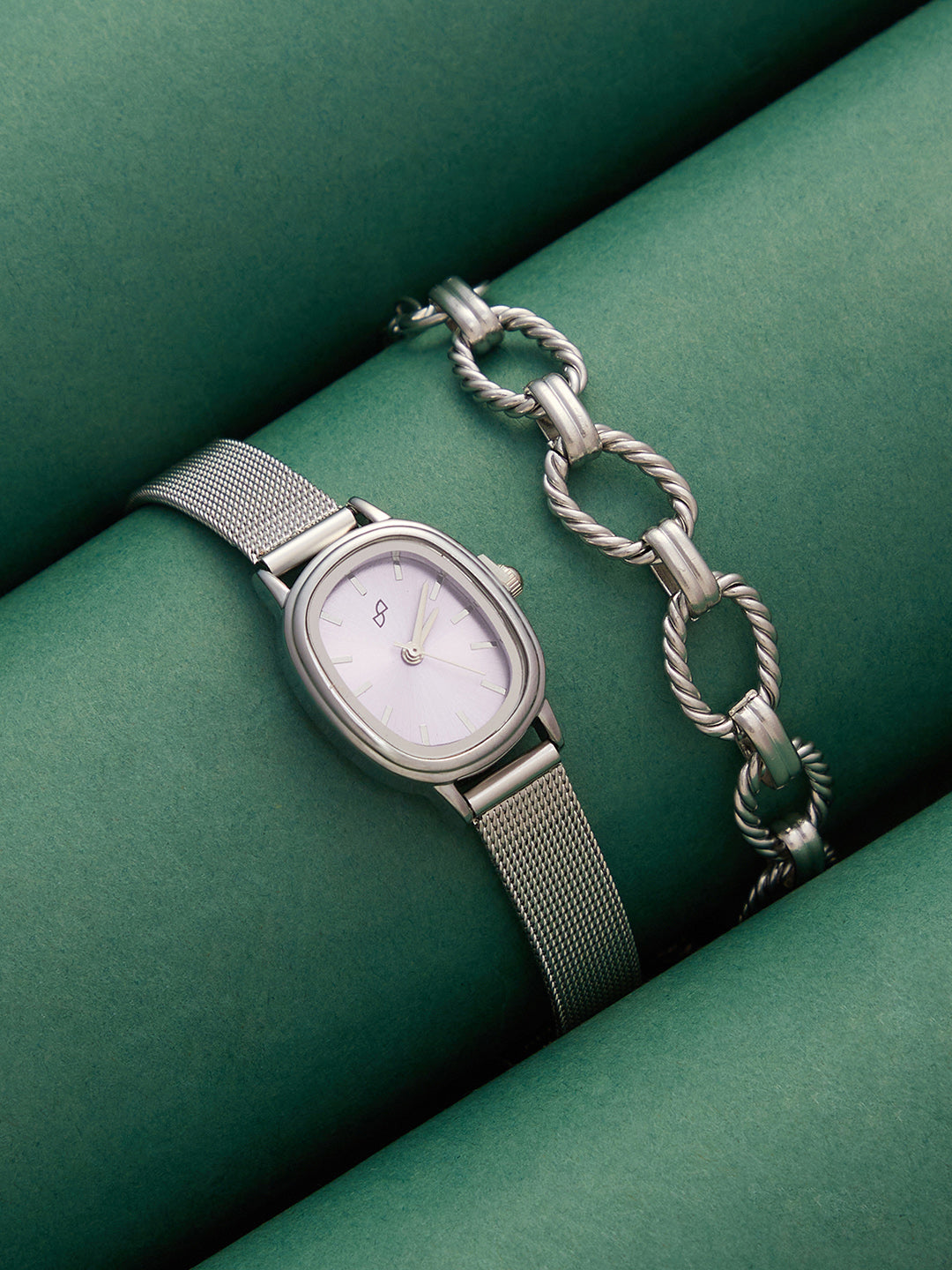 Haute Sauce The-Cosmopolis-Mesh-Rectangular-Watch-With-Bracelet-Combo