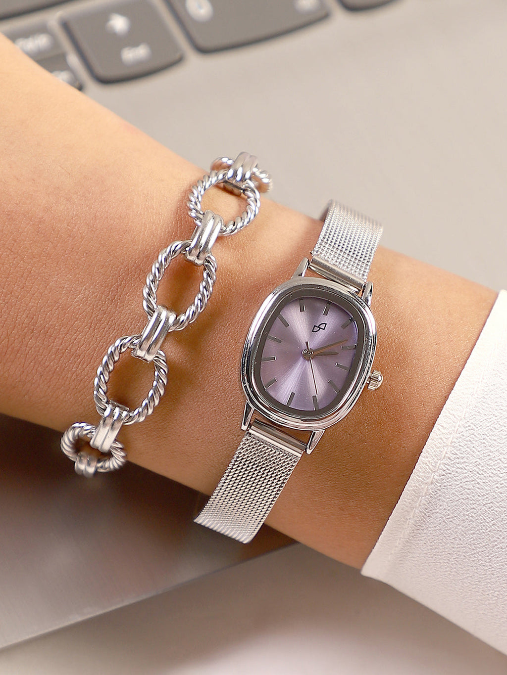 Haute Sauce The-Cosmopolis-Mesh-Rectangular-Watch-With-Bracelet-Combo