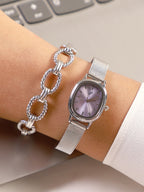 Haute Sauce The-Cosmopolis-Mesh-Rectangular-Watch-With-Bracelet-Combo