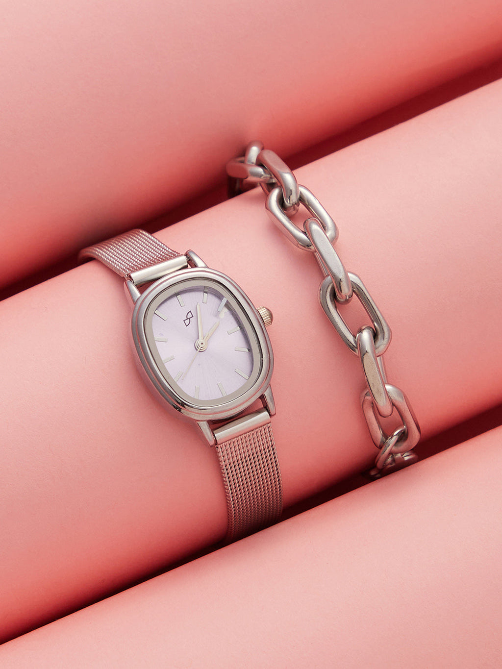 Haute Sauce The-Cosmopolis-Mesh-Rectangular-Watch-With-Bracelet-Combo