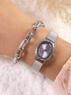 Haute Sauce The-Cosmopolis-Mesh-Rectangular-Watch-With-Bracelet-Combo